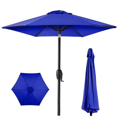 Best Choice Products 7.5ft Heavy-Duty Outdoor Market Patio Umbrella w/ Push Button Tilt, Easy Crank - Cobalt Blue -L14-1918 -K14-1932