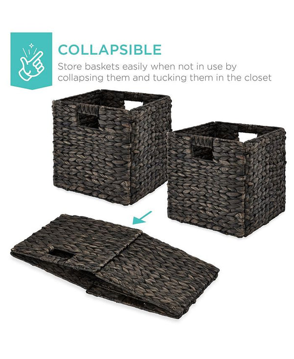 Best Choice Products 13x13in Hyacinth Storage Baskets, Set of 5 Multipurpose Collapsible Organizers - Black -J5-1583