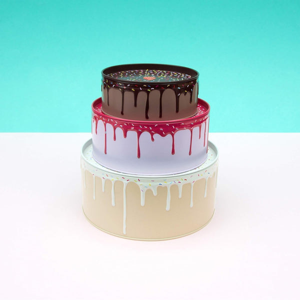 Suck UK Cookie Tin - Round Cake Tins with Lids - Novelty Cookies Jar - Cake Storage Container - Air Tight Birthday Cookie Box - Kitchen Storage Tins - Large Stackable Metal Tin Nesting - Set of 3 - G14 - 286