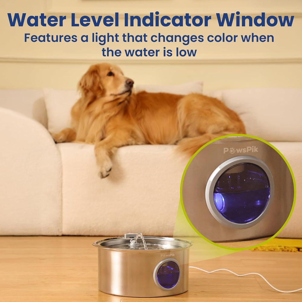 PawsPik Ultra-Quiet Stainless Steel Dog Water Fountain, 1.8-gal -K10-1673
