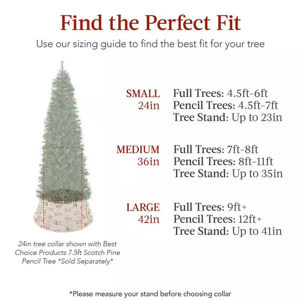 24 in. Basket Woven Hyacinth Christmas Cellulose Tree Collar, Skirt Accessory with Cord Cut-Out in White Washed -E3-1946