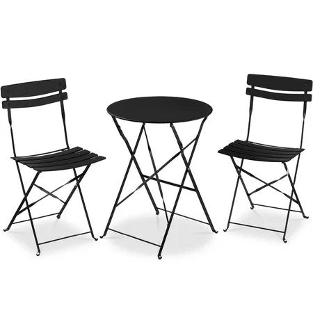 3-Piece Small Bistro Set, Folding Patio Furniture Set of 2 Chairs and Table - Black - K112