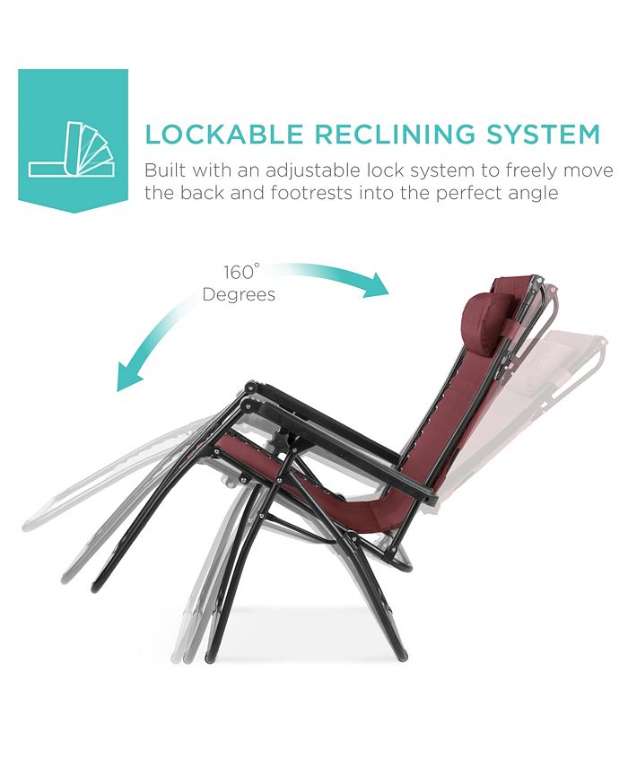 Best Choice Products Folding Zero Gravity Recliner Patio Lounge Chair w/ Canopy Shade, Headrest, Tray - Red -M2-0379