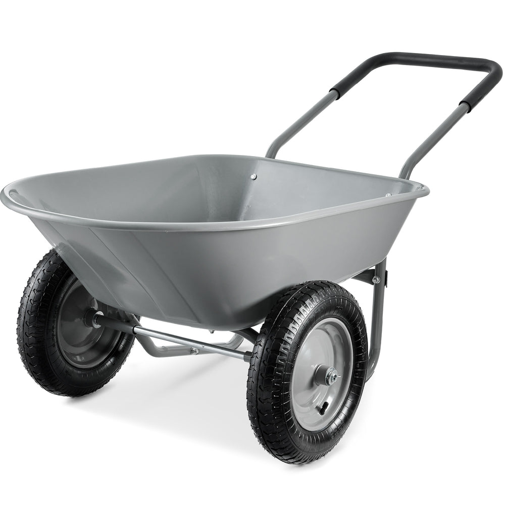 Dual-Wheel Home Wheelbarrow Yard Garden Cart for Lawn Construction - Gray 1230