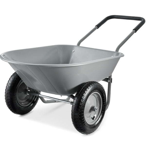 Dual-Wheel Home Wheelbarrow Yard Garden Cart for Lawn Construction - Gray 1230