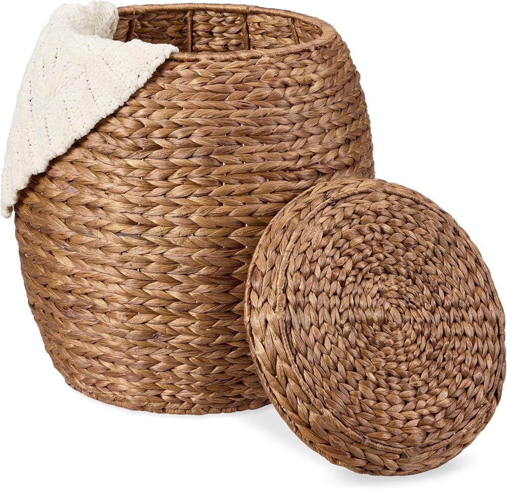 Best Choice Products Multipurpose Hyacinth Storage Basket, Plant D cor, Handwoven Organizer Tote for Bedroom, Living Room, Nursery, w/Lid - Chestnut - L154