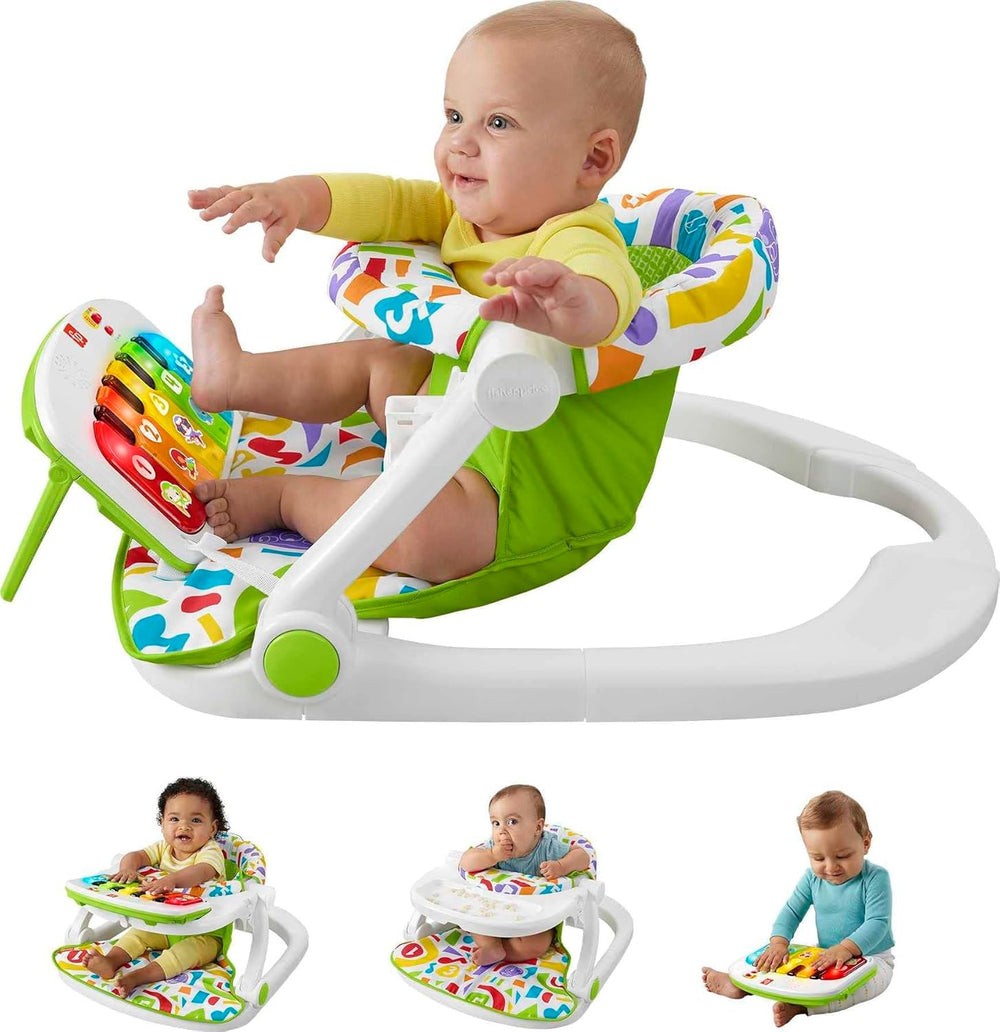 Fisher-Price Portable Baby Chair Kick & Play Deluxe Sit-Me-Up Seat with Piano Learning Toy and Snack Tray for Infants to Toddlers - J253