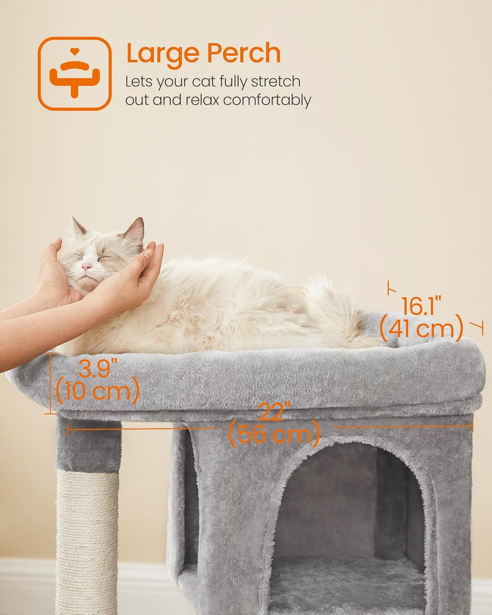 Feandrea Cat Tree, 33.1-Inch Cat Tower, Plush Condo for Large Cats up to 16 lb, Large Perch, 2 Caves, Scratching Post, Gray - M4 - 631