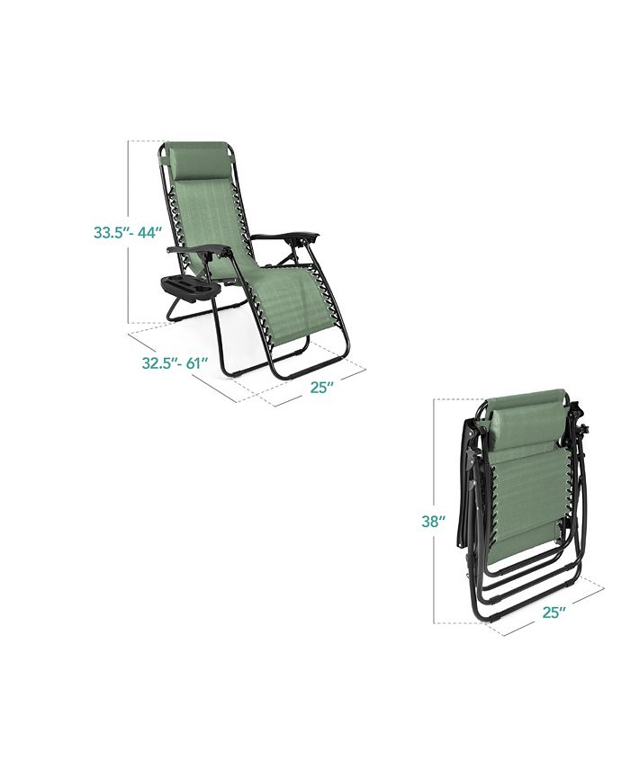 Best Choice Products Set of 2 Zero Gravity Lounge Chair Recliners for Patio, Pool w/ Cup Holder Tray - Green -M2-0008