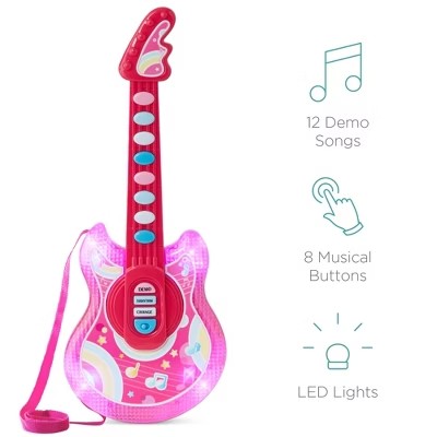 Best Choice Products 19in Kids Flash Guitar, Pretend Play Musical Instrument Toy for Toddlers w/ Mic, Stand - Pink - K4 - 401