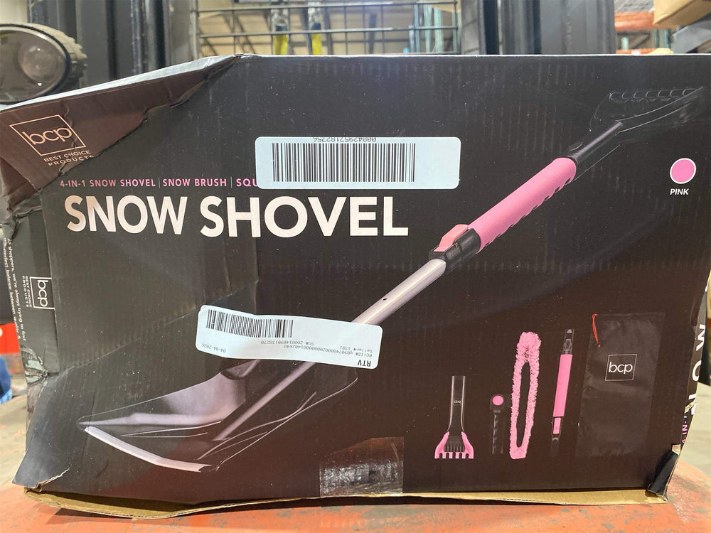 Best Choice Products 4 in 1 Snow Brush with Shovel, Squeegee & Ice Scraper, Up to 39" Extendable Foam Grip, 270  Pivoting Snow Brush for Car Truck SUV, Storage Bag Included - Pink - K5 - 438
