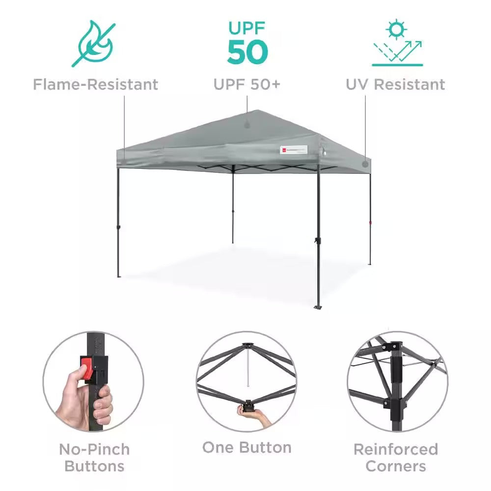 8 ft. X 8 ft. Silver Pop Up Canopy with 1-Button Setup, Wheeled Case, 4-Weight Bags - L5 - 408