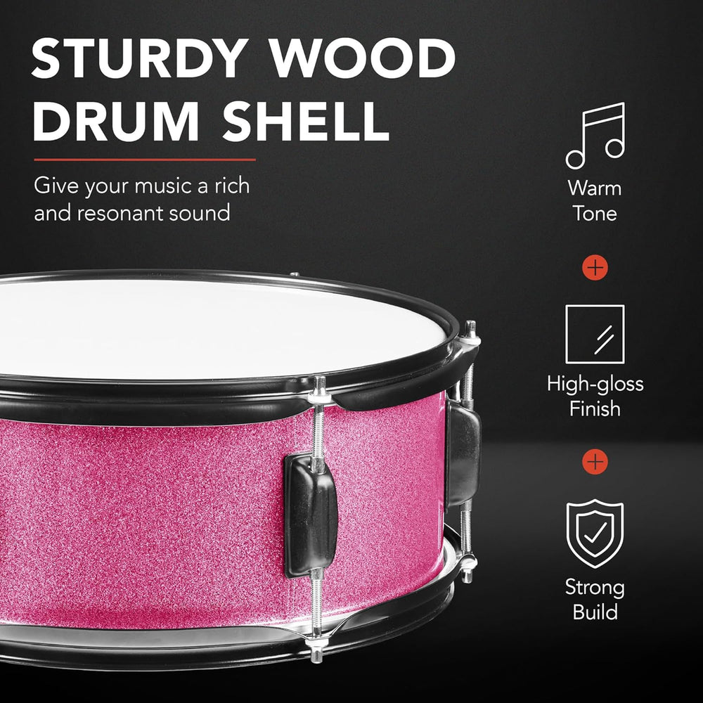 Best Choice Products 5-Piece Full Size Complete Adult Drum Set w/Cymbal Stands, Stool, Drum Pedal, Sticks, Floor Tom - Pink Sparkle 1810