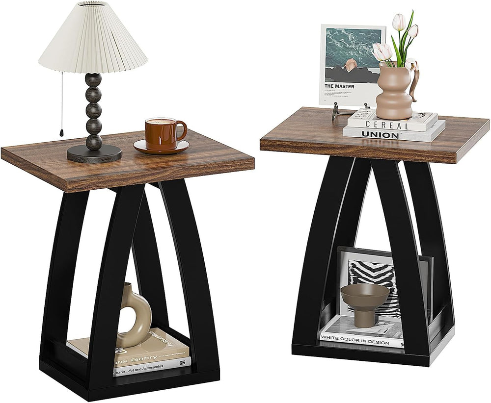 End Tables, Set of 2 Modern Side Tables — Black/Brown — G32
