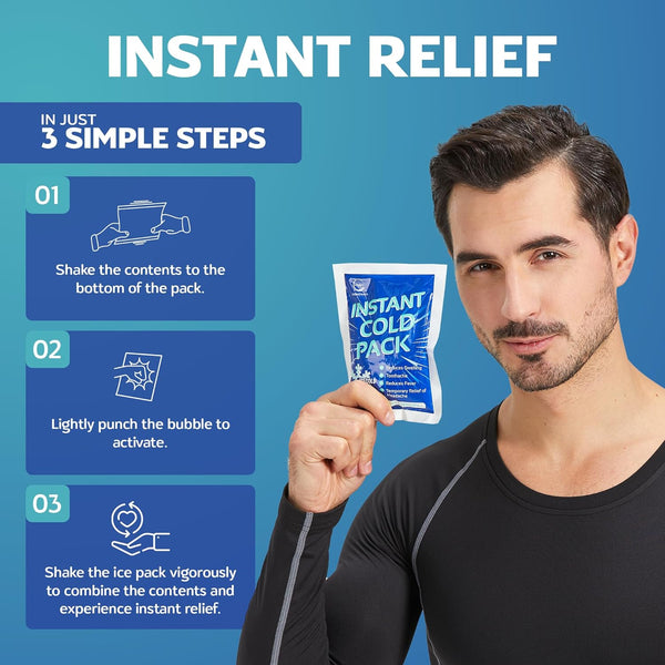 50 Pack Instant Ice Cold Pack (6  x 4.5 ) - Disposable Instant Ice Packs for Injuries | Cold Compress Ice Pack for Pain Relief 1372