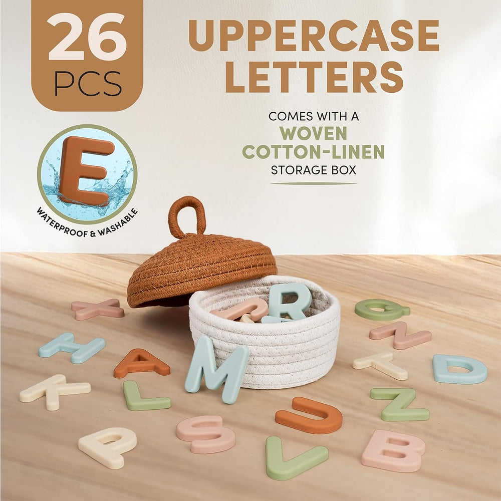 JoyCat Silicone Alphabet Magnetic Letters, 26 Uppercase ABC Fridge Magnets for Toddlers & Kids, Preschool Learning Refrigerator Toy Set, Birthday Gifts for Boys Girls (Muted Color) 1288