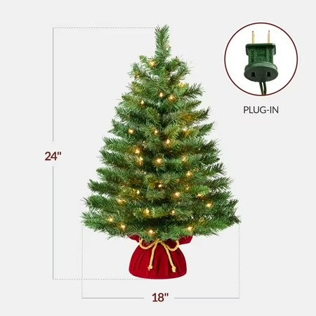 Best Choice Products Pre-Lit 24inch Tabletop Christmas Tree, Small Holiday Artificial Desktop Decor w/Warm White Lights, Red Velvet Cover -J5-0428