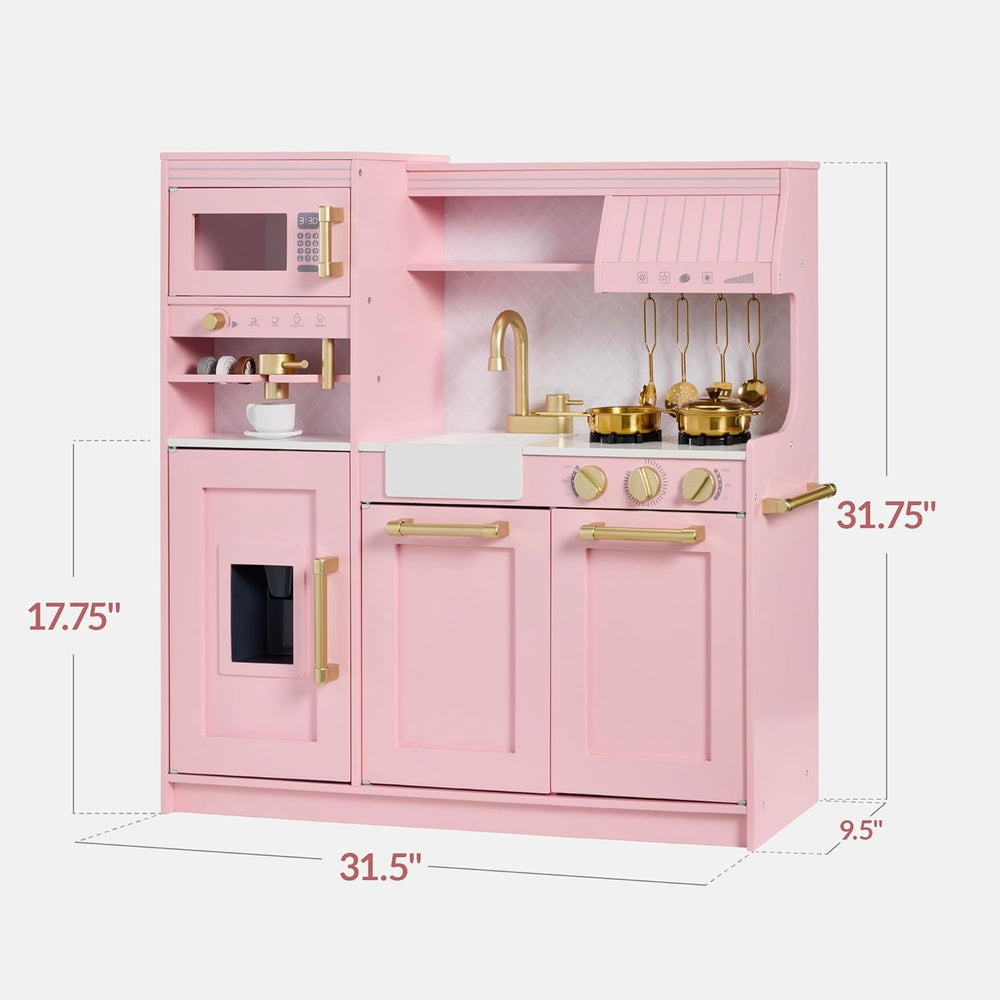 Best Choice Products Toddler Kitchen Playset with Pretend Play Espresso Machine, Interactive Wooden Kids Play Kitchen Equipped with Toy Storage and 17 Accessories - Pink - G8 - 1014