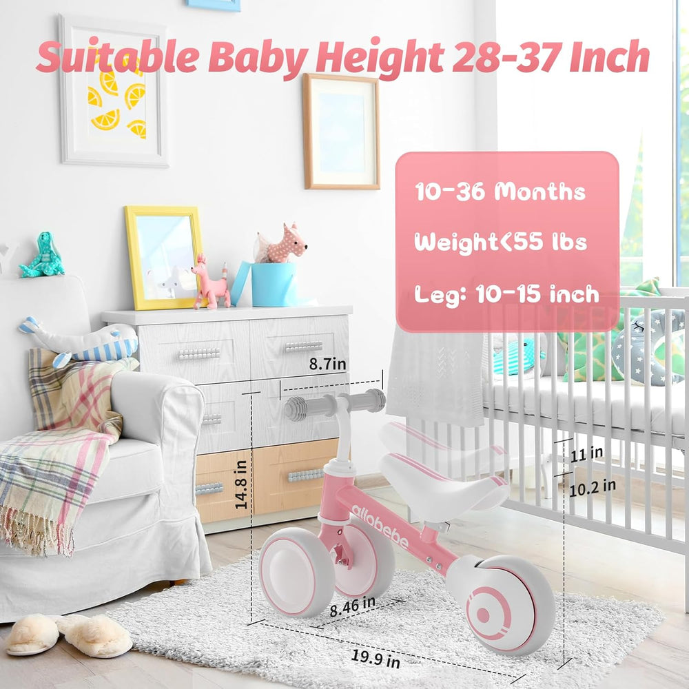 allobebe Baby Balance Bike, Cute Toddler Bikes 12-36 Months Gifts for 1 Year Old Girl Bike to Train Baby from Standing to Running with Adjustable Seat Silent & Soft 3 Wheels 1334