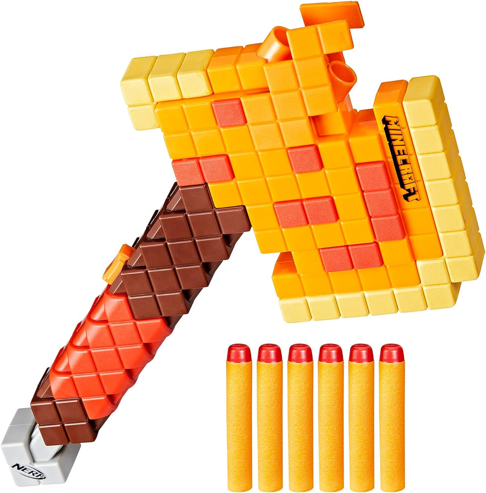 Nerf Minecraft Firebrand, Dart Blasting Axe, 6 Elite Foam Darts, Design Inspired by Minecraft Axe in The Game, Pull Down Priming, Minecraft Toys 1385