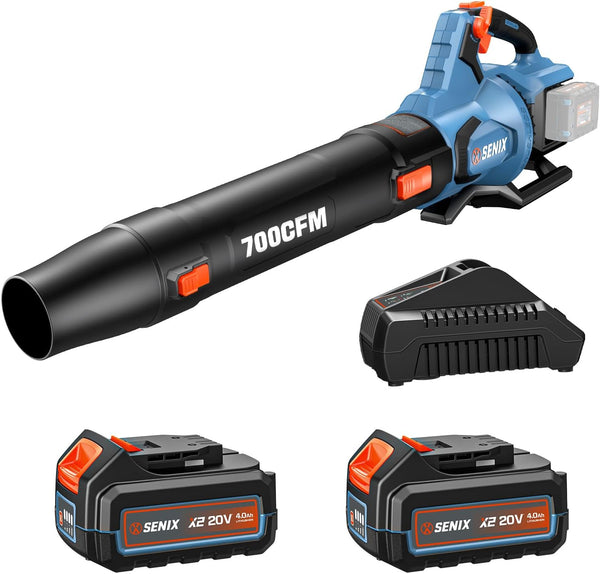 SENIX Leaf Blower Cordless, 40V Max Electric Leaf Blowers, Brushless, Handheld, Up to 700 CFM and 145 MPH, 2 Speed Mode, Cruise Control, Includes 2 x 4.0Ah Battery and Charger (BLAX2-M2) 1889