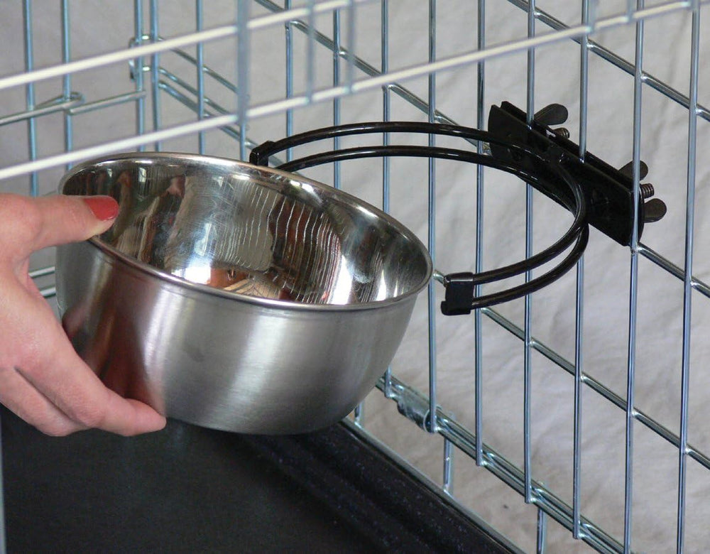 (Pack of 2) MidWest Homes for Pets Snap'y Fit Stainless Steel Food or Water Bowl, Holds 10 Ounces, Mounts to Wire Crates, No-Tip Design, Rust-Resistant, for Small Dogs and Cats - K12 - 616