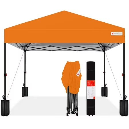 Best Choice Products 12x12ft Easy Setup Pop Up Canopy w/ 1-Button Setup, Wheeled Case, 4 Weight Bags - Orange - G7 - 224