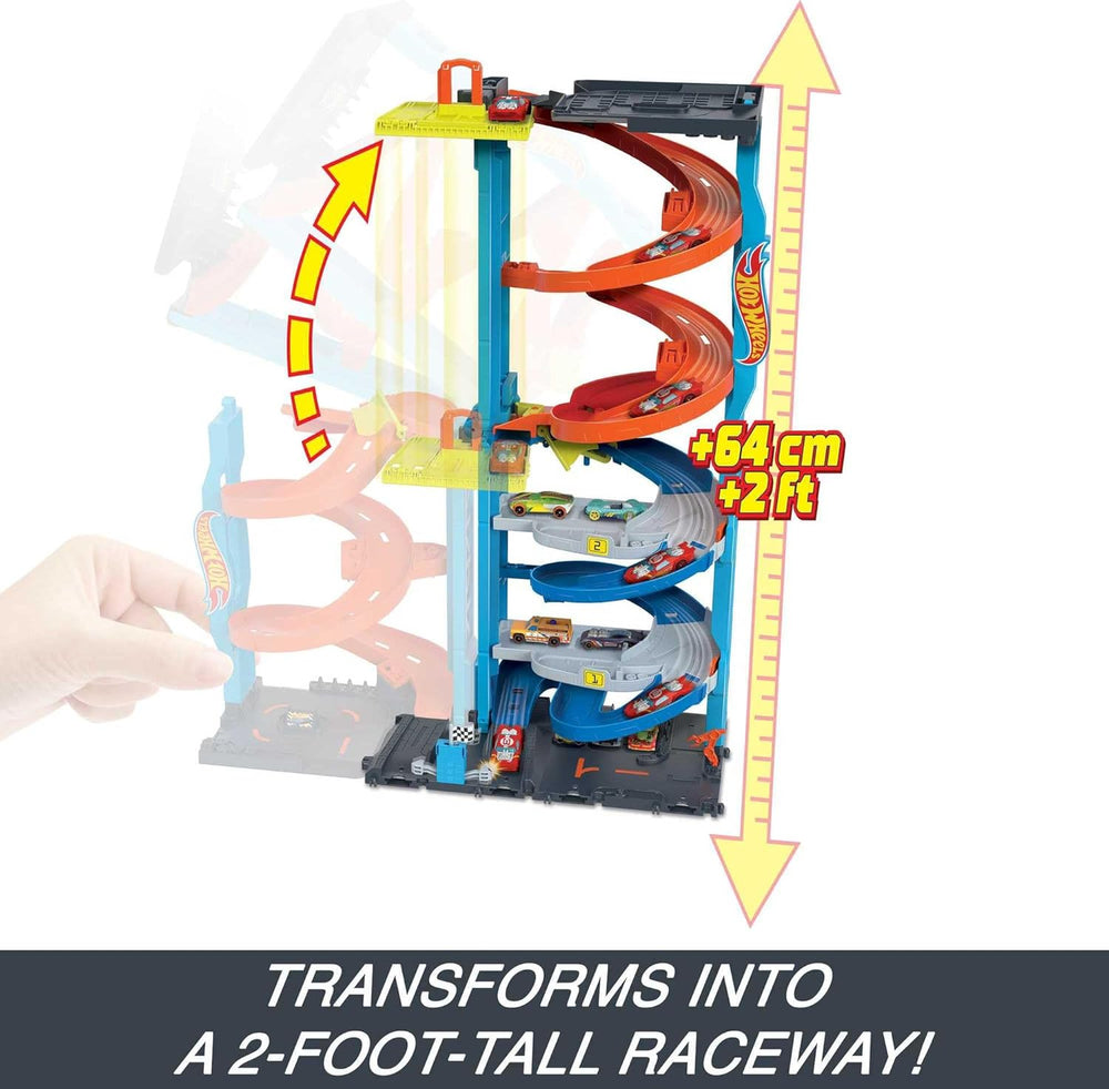 Hot Wheels City Track Set with 1 Car, 2-in-1 Race Tower That Transforms from Single to Dual-Mode Racing, Includes Kid-Powered Elevator (Amazon Exclusive) 1387