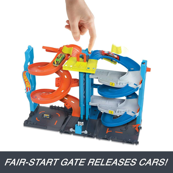 Hot Wheels City Track Set with 1 Car, 2-in-1 Race Tower That Transforms from Single to Dual-Mode Racing, Includes Kid-Powered Elevator (Amazon Exclusive) 1387