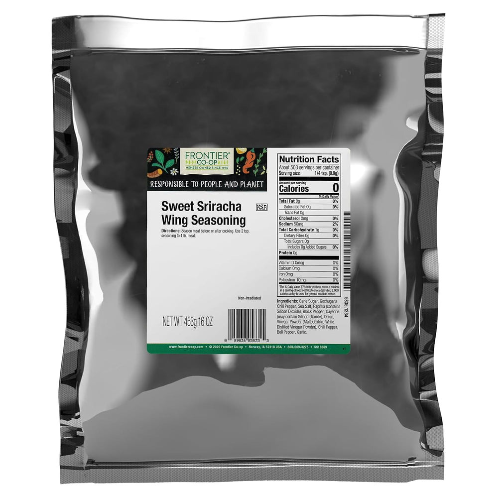 Frontier Co-op Sweet Sriracha Wing Seasoning, 1lb Bulk Bag - Sweet and Spicy Blend with Sea Salt, Garlic, and Paprika for Wings and Grilling