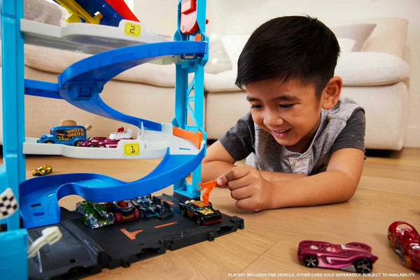 Hot Wheels City Track Set with 1 Car, 2-in-1 Race Tower That Transforms from Single to Dual-Mode Racing, Includes Kid-Powered Elevator (Amazon Exclusive) 1387