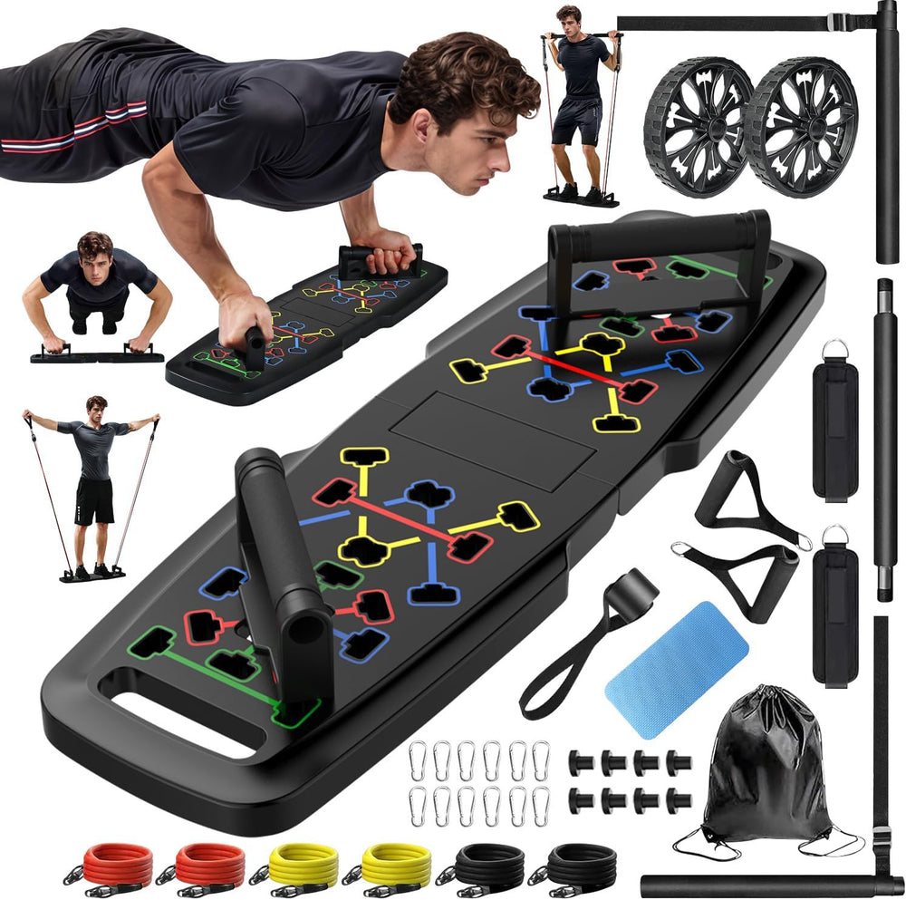 MQRW Push Up Board,Home Gym,Portable Exercise Equipment,Pilates Bar and 20 Fitness Accessories with Resistance Bands and Ab Roller Wheel,Full Body Workout at Home 1331