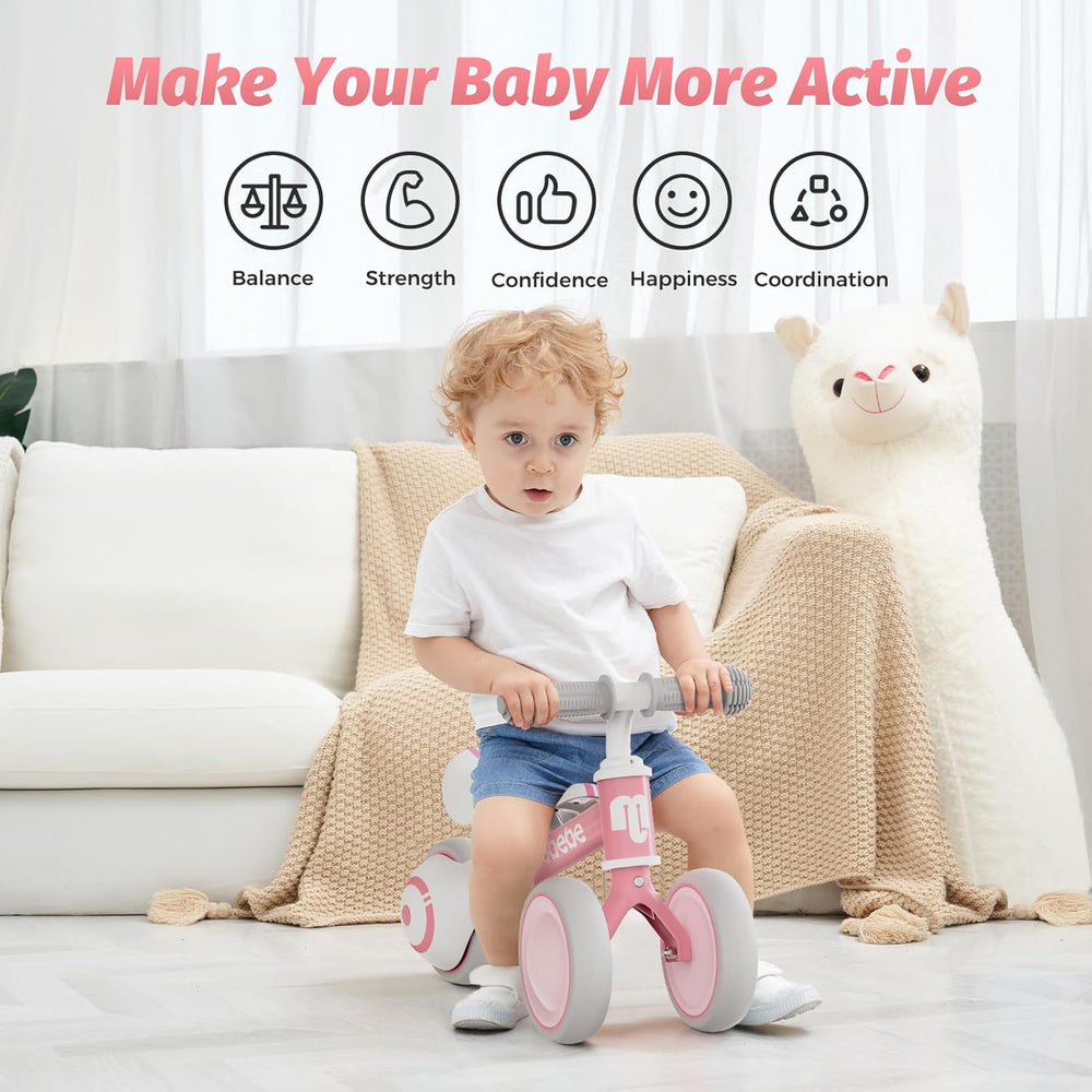 allobebe Baby Balance Bike, Cute Toddler Bikes 12-36 Months Gifts for 1 Year Old Girl Bike to Train Baby from Standing to Running with Adjustable Seat Silent & Soft 3 Wheels 1334