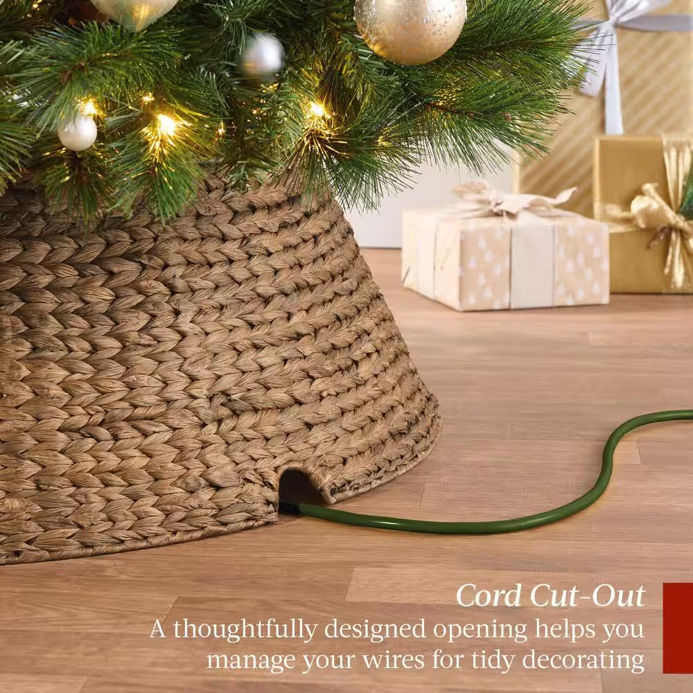 24 in. Chestnut Woven Hyacinth Christmas Cellulose Tree Collar with Cord Cut-Out - F9 - 1059 -E1-1638