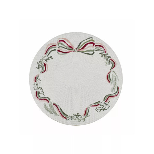 3 pack St. Nicholas Square  Ribbon Wreath Printed Braid Placemat, Ivory Wreath -B9-1234