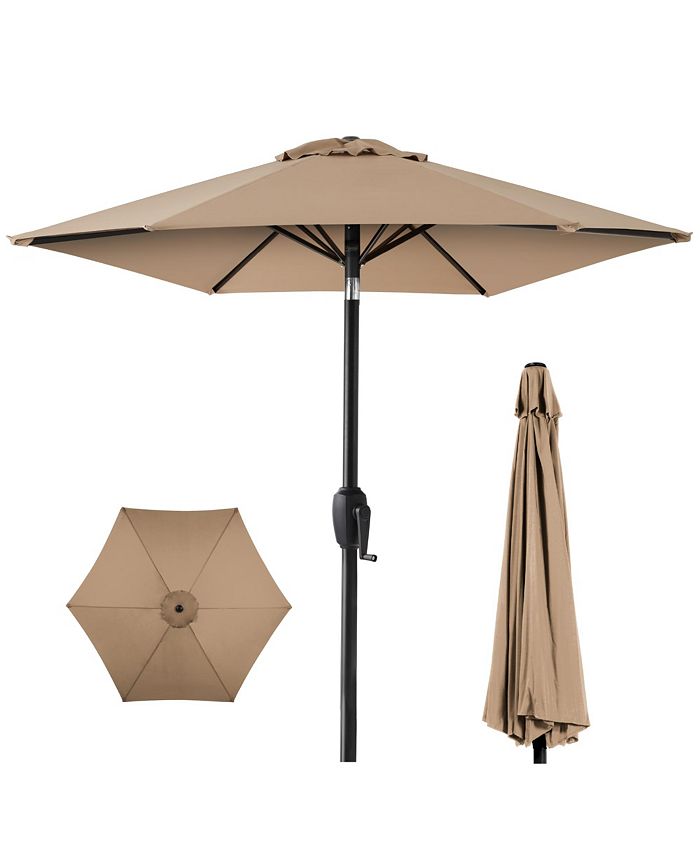 7.5ft Heavy-Duty Outdoor Market Patio Umbrella w/ Push Button Tilt, Easy Crank - Tan/Beige - 250