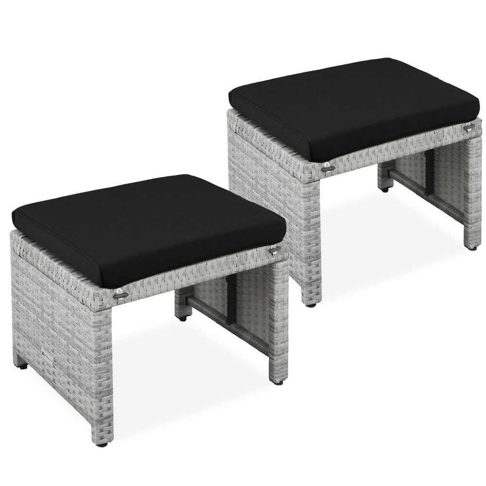 Gray Wicker Outdoor Ottoman with Removeable Black Cushion (2-Pack) M83