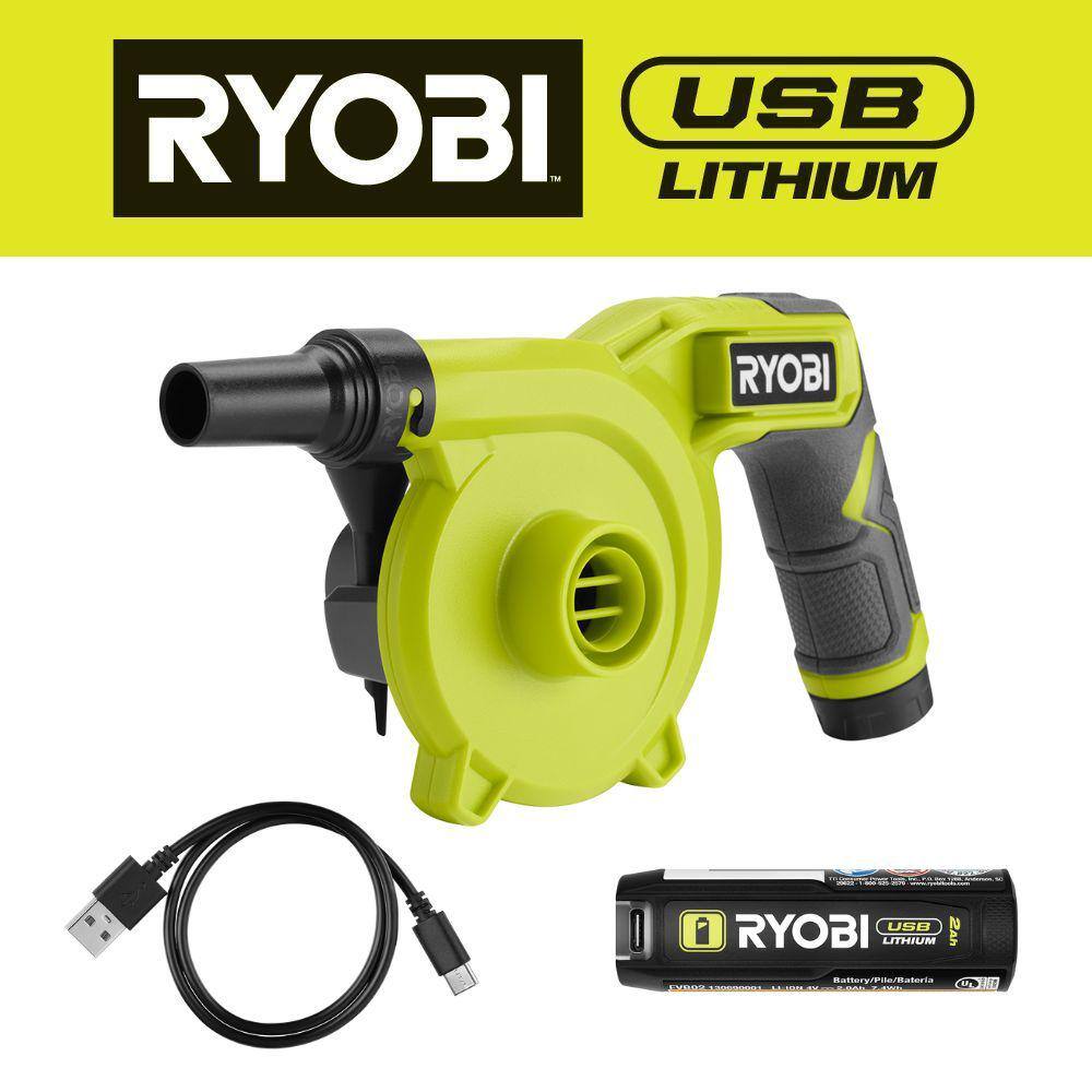 RYOBI USB Lithium Cordless High Volume Inflator Kit with USB Lithium 2.0 Ah Battery and Charging Cable - 1422