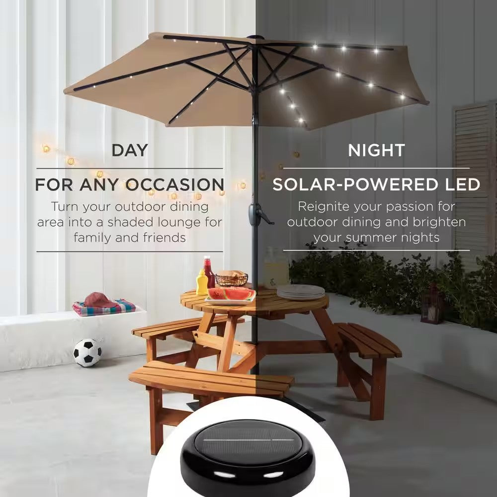 7.5 ft. Outdoor Market Solar Tilt Patio Umbrella w/LED Lights in Tan - K1 - 353