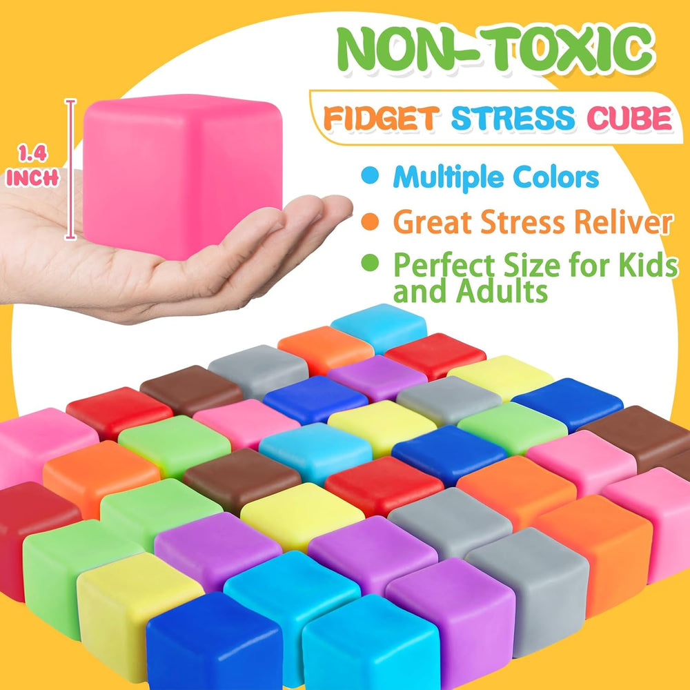 40pcs Stress Balls for Kids-Squishy Cube Stress Balls Bulk-Treasure Box-Fidgets Prizes Bulk-Sensory Fidgets Toys for Adults -Classroom Prize-Goodie Bag Stuffers, Sensory Toys for Autistic Autism 1455