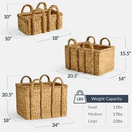 Best Choice Products 3Pc Shelf Baskets, Small, Large and XL Chunky Woven Wicker Baskets w/ Braided Handles - Natural - H1 - 1953