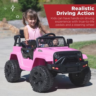 Best Choice Products 12V Kids Ride On Truck Car w/ Parent Remote Control, Spring Suspension, LED Lights - Pink -M2-1544