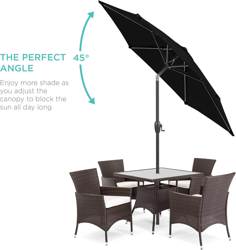 Best Choice Products 7.5ft Heavy-Duty Round Outdoor Market Table Patio Umbrella w/Steel Pole, Push Button Tilt, Easy Crank Lift - Black - K3 - 383