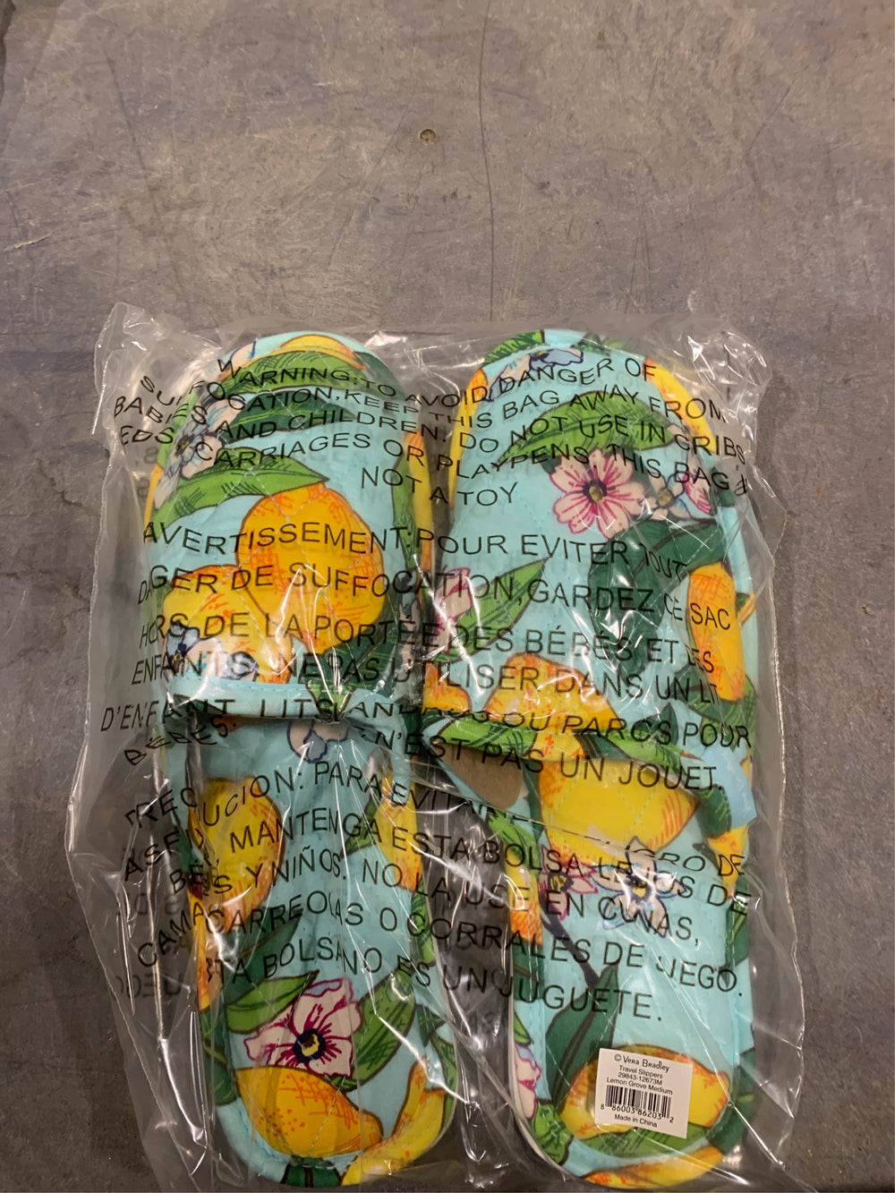 Vera Bradley Lemon Grove Travel Slippers Womens Medium 7-8 Slip on Mules Comfort -A9-0576 -A9-0578