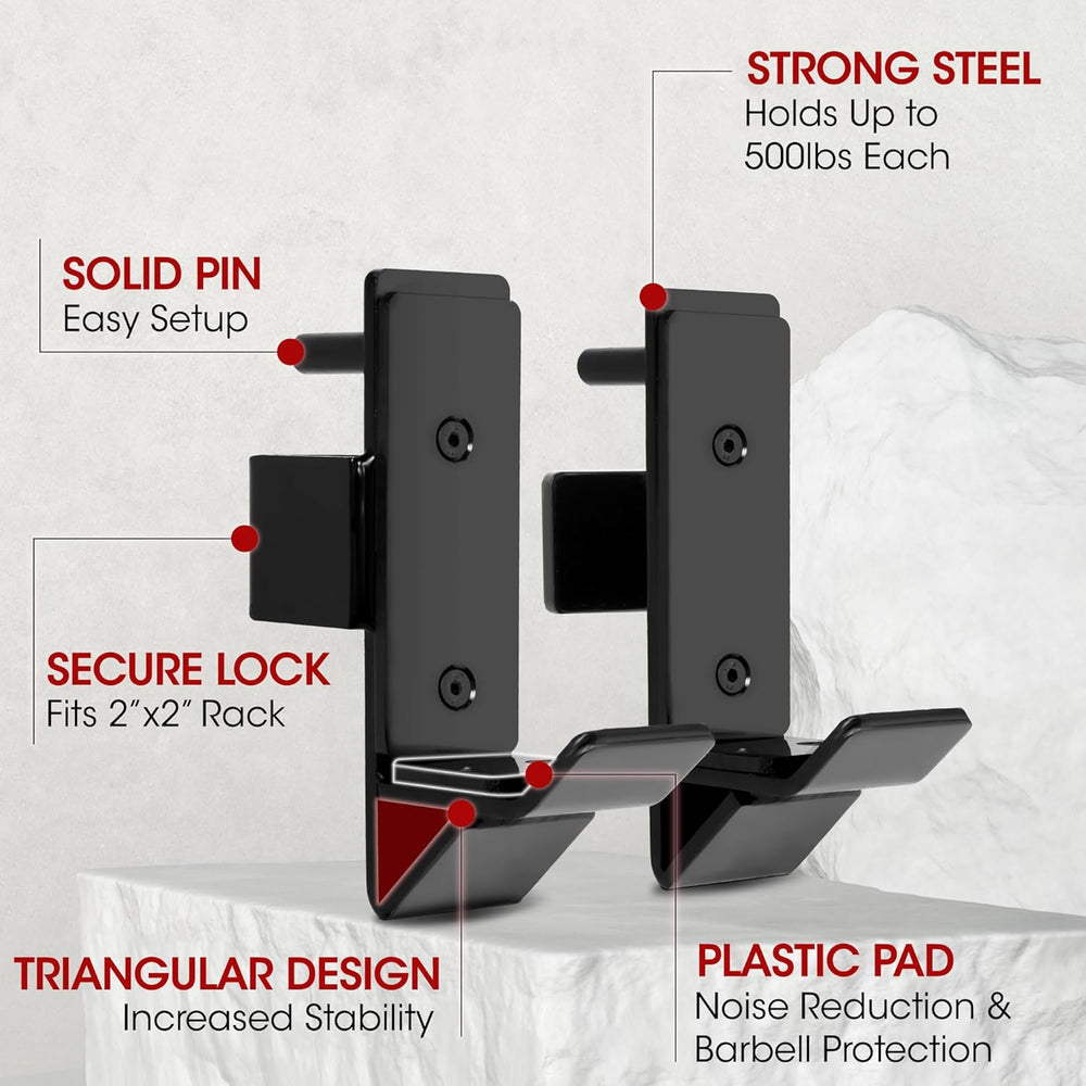 Yes4All Power Rack J-Hooks & Attachments   Heavy Duty Barbell Holders Compatible with 2x2 & 3x3 Power Racks for Home Gym 1340