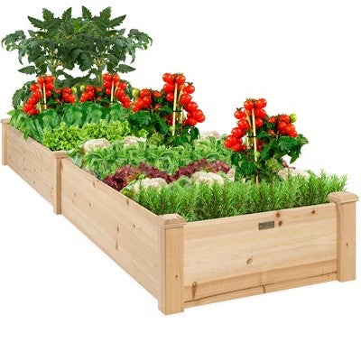 Best Choice Products 8x2ft Outdoor Wooden Raised Garden Bed Planter for Grass, Lawn, Yard - Natural - A13 - 713