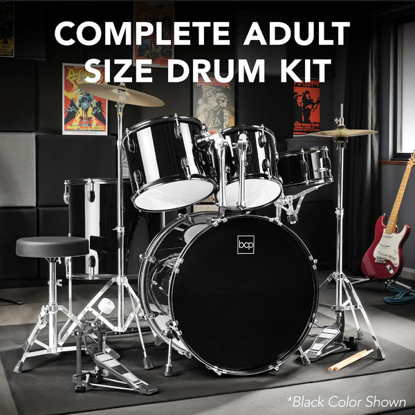 Best Choice Products 5-Piece Full Size Complete Adult Drum Set w/Cymbal Stands, Stool, Drum Pedal, Sticks, Floor Tom - Pink Sparkle - D10 - 721