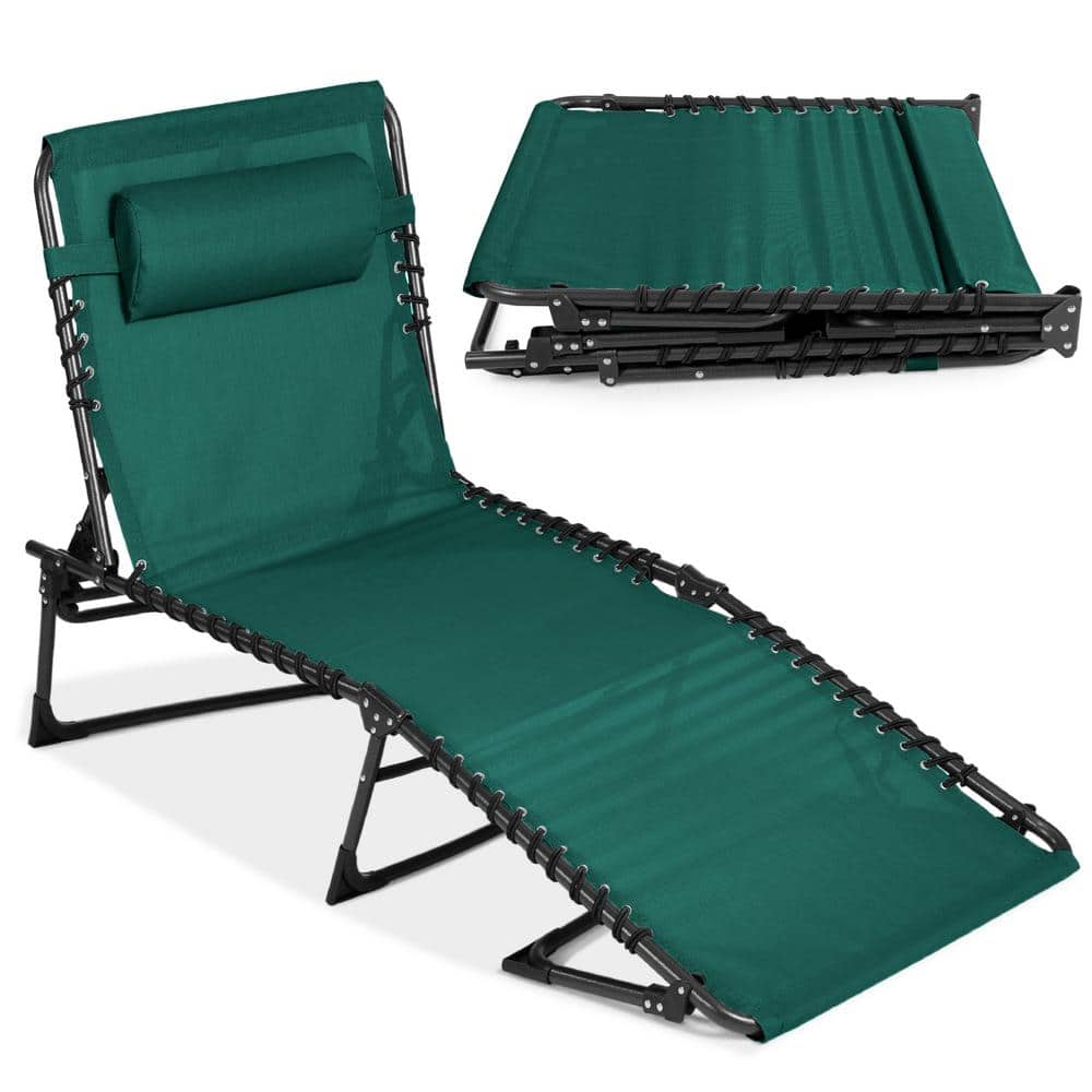 Patio Chaise Lounge Chair Outdoor Portable Adjustable Pool Recliner W/ Pillow - Forest Green 697