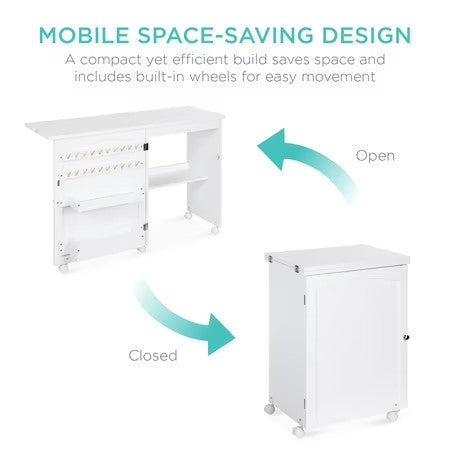 Best Choice Products Sewing Machine Table & Desk w/ Craft Storage and Trays - White - D11 - 723