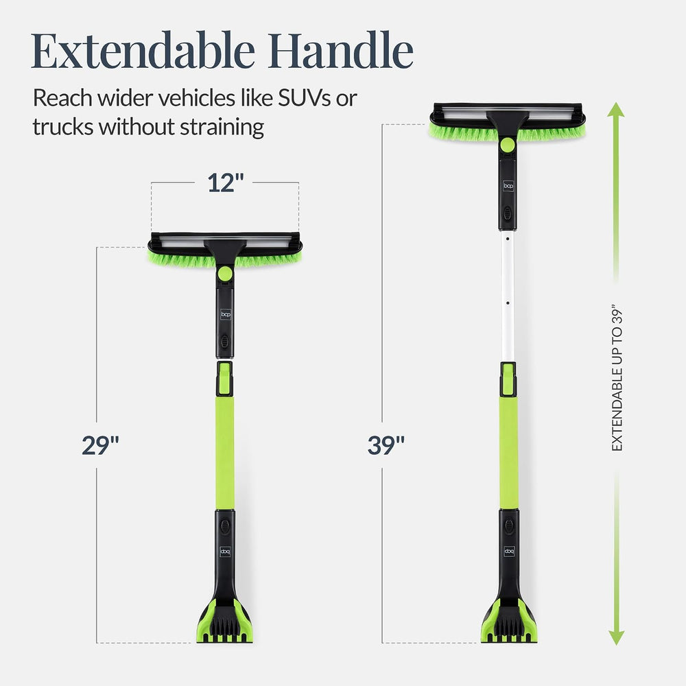 Best Choice Products Snow Brush with Squeegee & Ice Scraper, Up to 39" Extendable Foam Grip, 270  Pivoting Snow Brush for Car Truck SUV, Storage Bag Included - Lime - K6 - 446